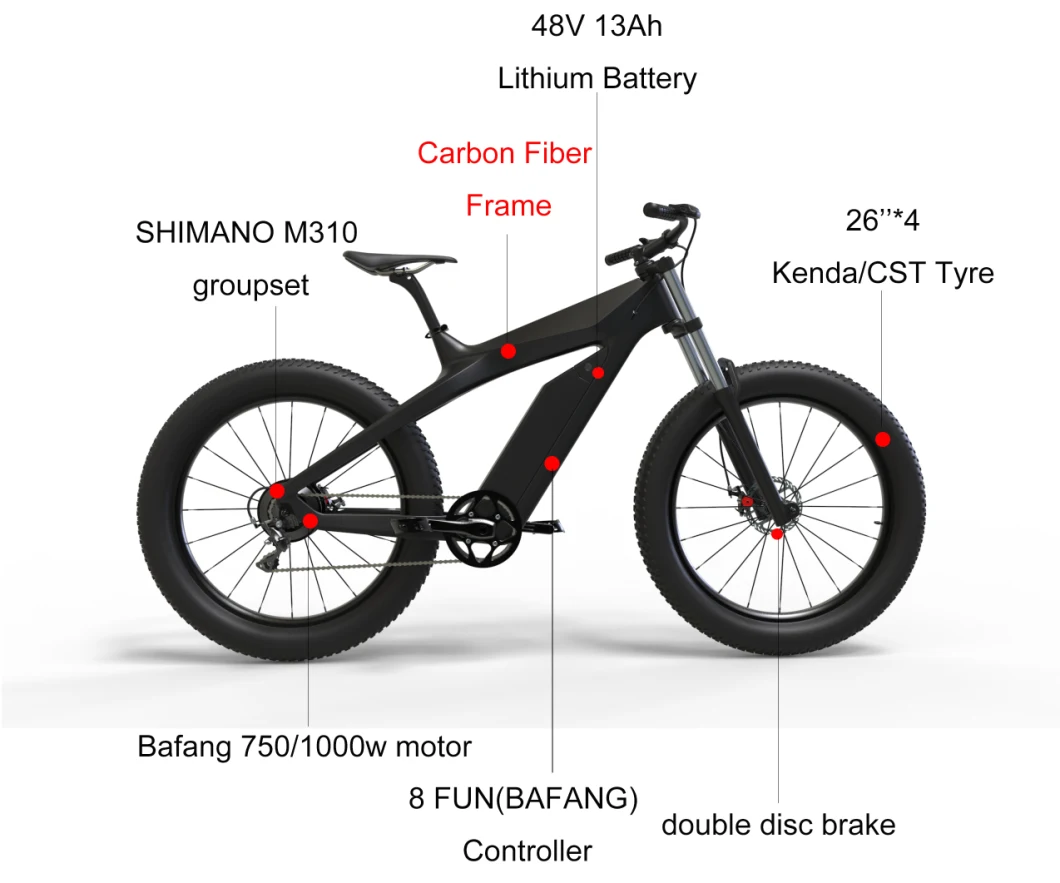 Carbon Fibre Frame Dirt Cruiser Snow Electric Fat Ebike Bicicleta